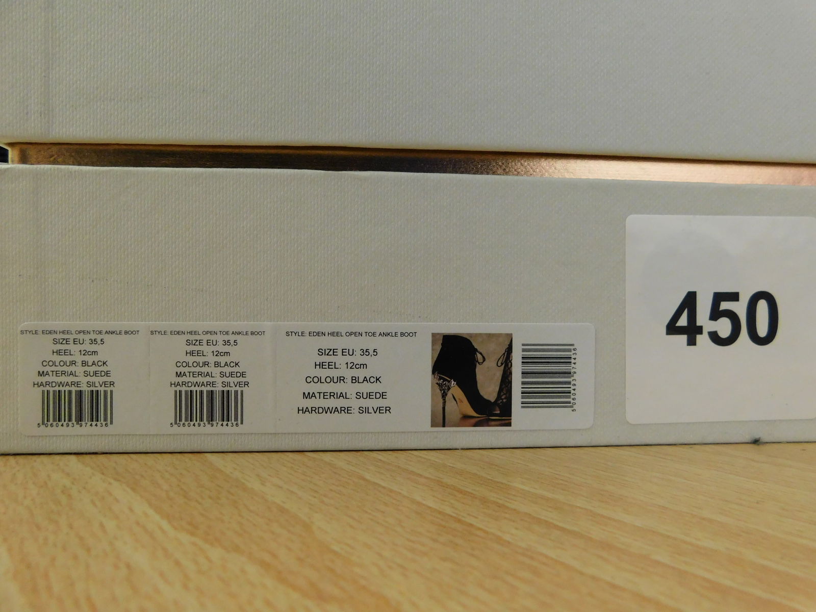 Pair of Ralph & Russo Eden Heel Open Toe Ankle Boots, Suede Fabric, Black/ Silver, With Box & Dust B - 6