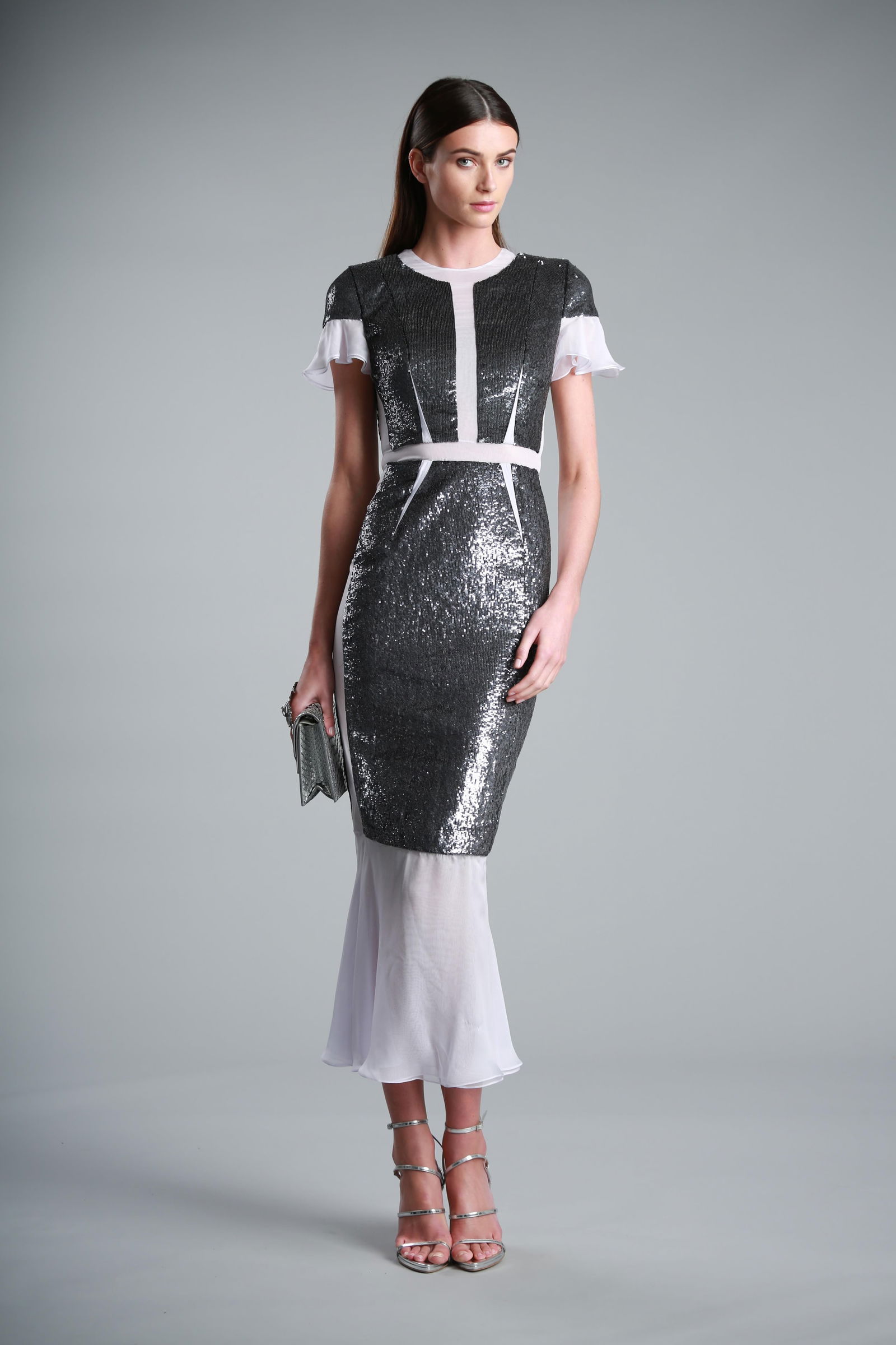 Ralph & Russo AW17W DRS 022, Drop Sleeve Sequined Flounce Cocktail Dress, Silver/ Lavender, Size 34 (1 of 5)