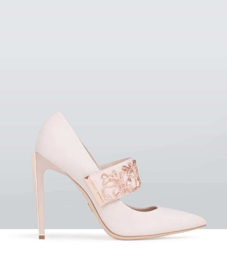 Pair of Ralph & Russo Empire Strap Eden Heel Pump, Suede Fabric, Pink/ Rose Gold, With Box & Dust Ba - 2