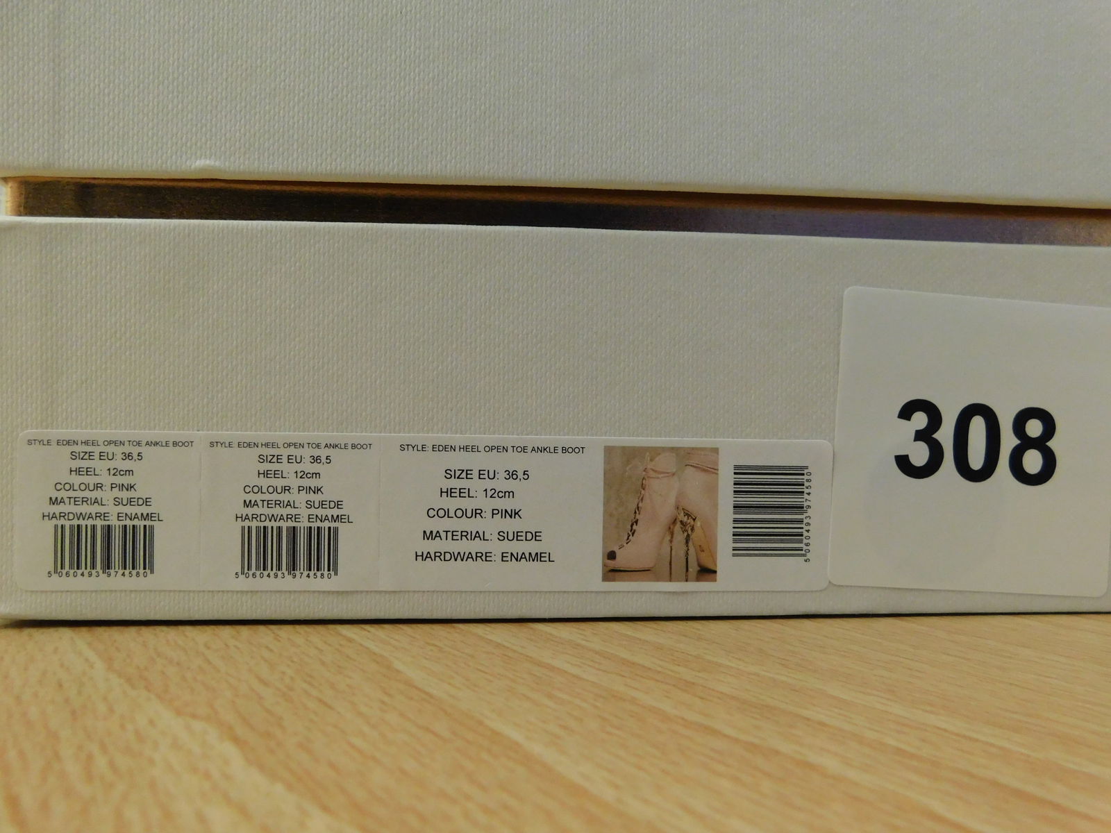 Pair of Ralph & Russo Eden Heel Open Toe Ankle Boot, Suede Fabric, Pink/Enamel with Box & Dust Bags. - 7