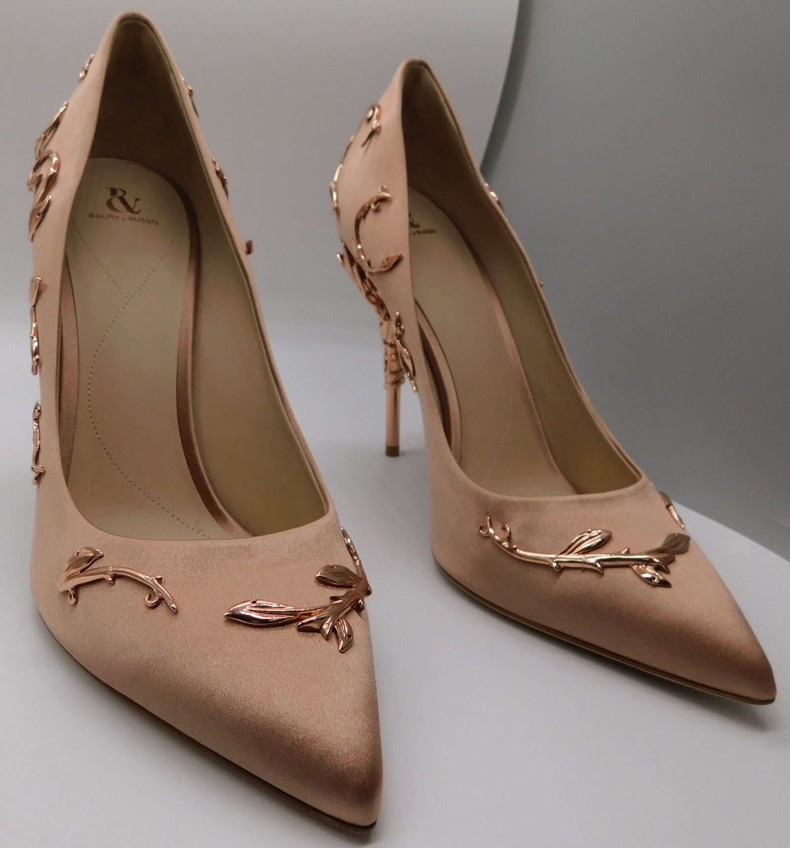 Pair of Ralph & Russo Eden Heel Pumps, Satin Fabric, Vintage Pink/ Rose Gold, With Box & Dust Bags. (1 of 4)