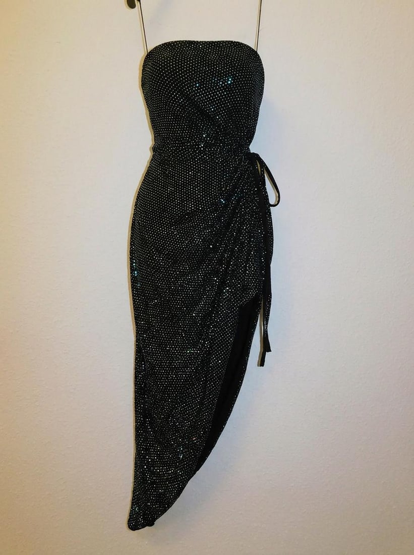 Ralph & Russo 19F11 D069, Embellished Drape Asymmetric Dress with Hotfix Crystals, Black, Size 38 ( - 2