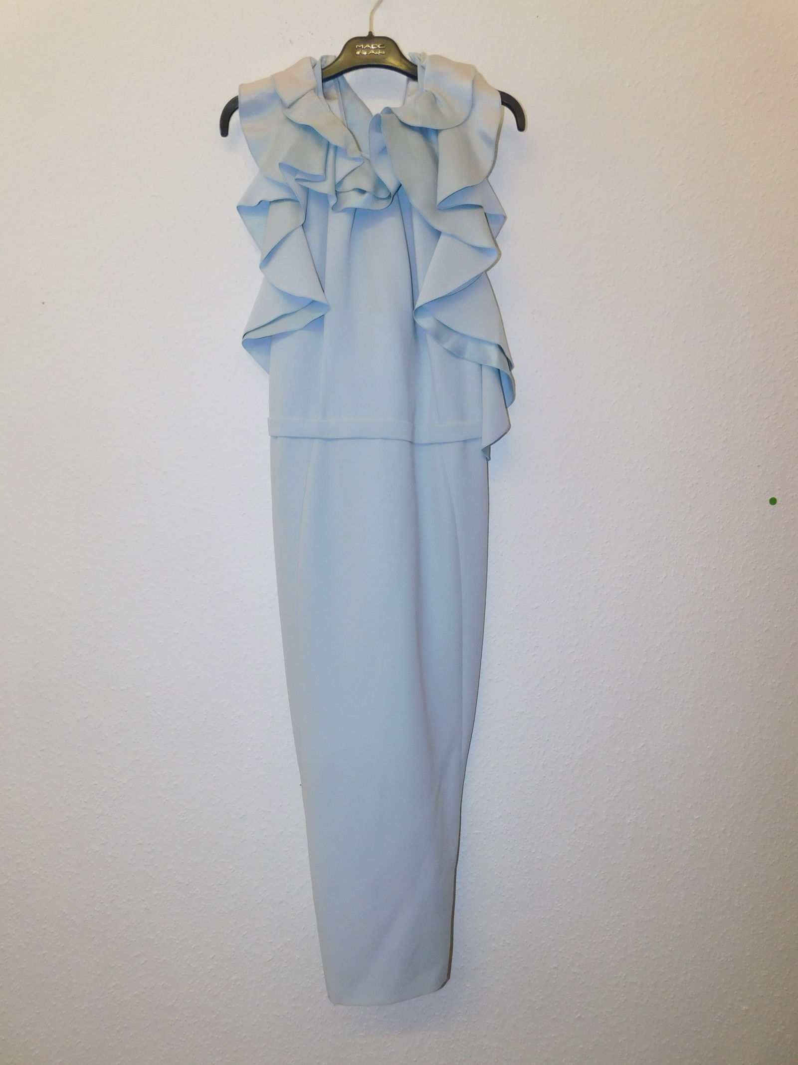 Ralph & Russo AW17 Heavy Crepe Ice Blue T Bar Frill Cocktail Dress, Size 42: Ralph & Russo AW17 Heavy Crepe Ice Blue T Bar Frill Cocktail Dress, Size 42