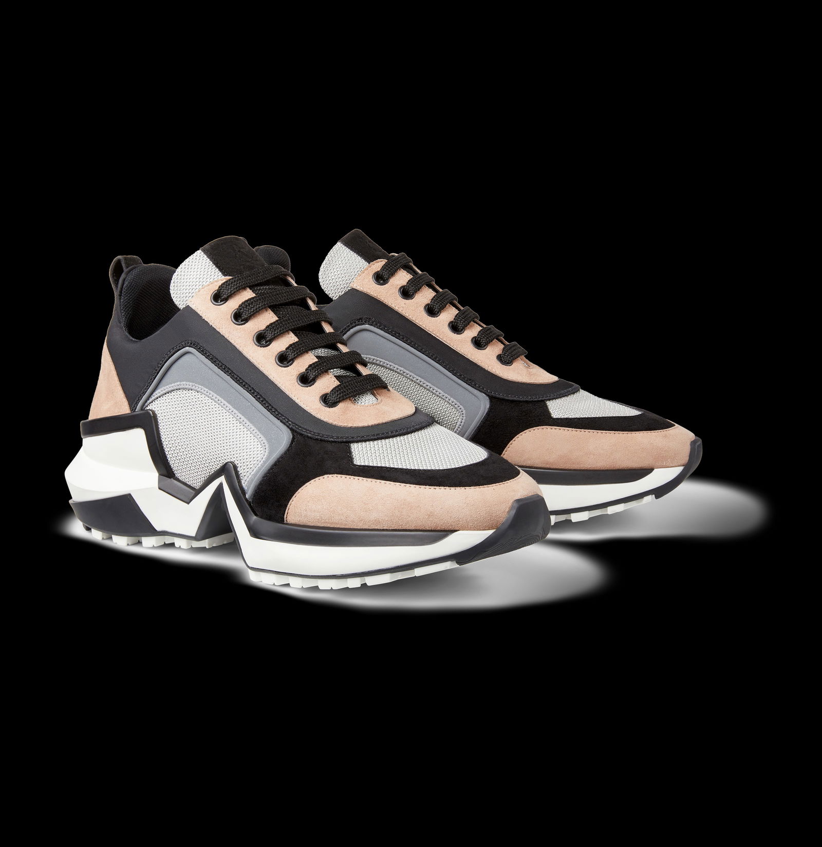 Pair of Ralph & Russo 4.0 Runner Sneakers, Suede Fabric, Tan/ Silver/ Black, With Box & Dust Bags. E - 4