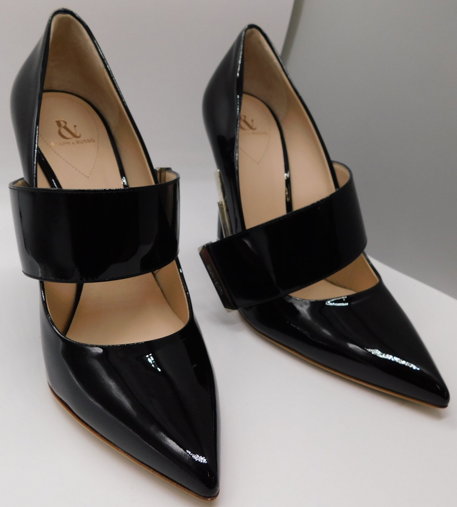 Pair of Ralph & Russo Empire Strap Pumps, Black/ Silver, With Box & Dust Bags. EU Size 37.5.: Pair of Ralph & Russo Empire Strap Pumps, Black/ Silver, With Box & Dust Bags. EU Size 37.5. (RRP £950). An ode to contemporary minimalism, the Empire pump signature