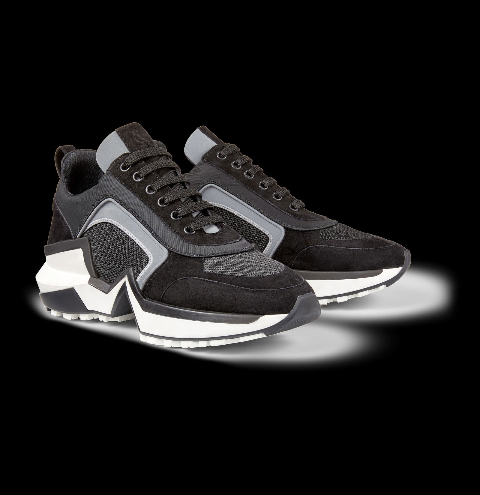 Pair of Ralph & Russo 4.0 Runner Sneakers, Suede Fabric, Black/ Silver, With Box & Dust Bags. EU Siz - 4