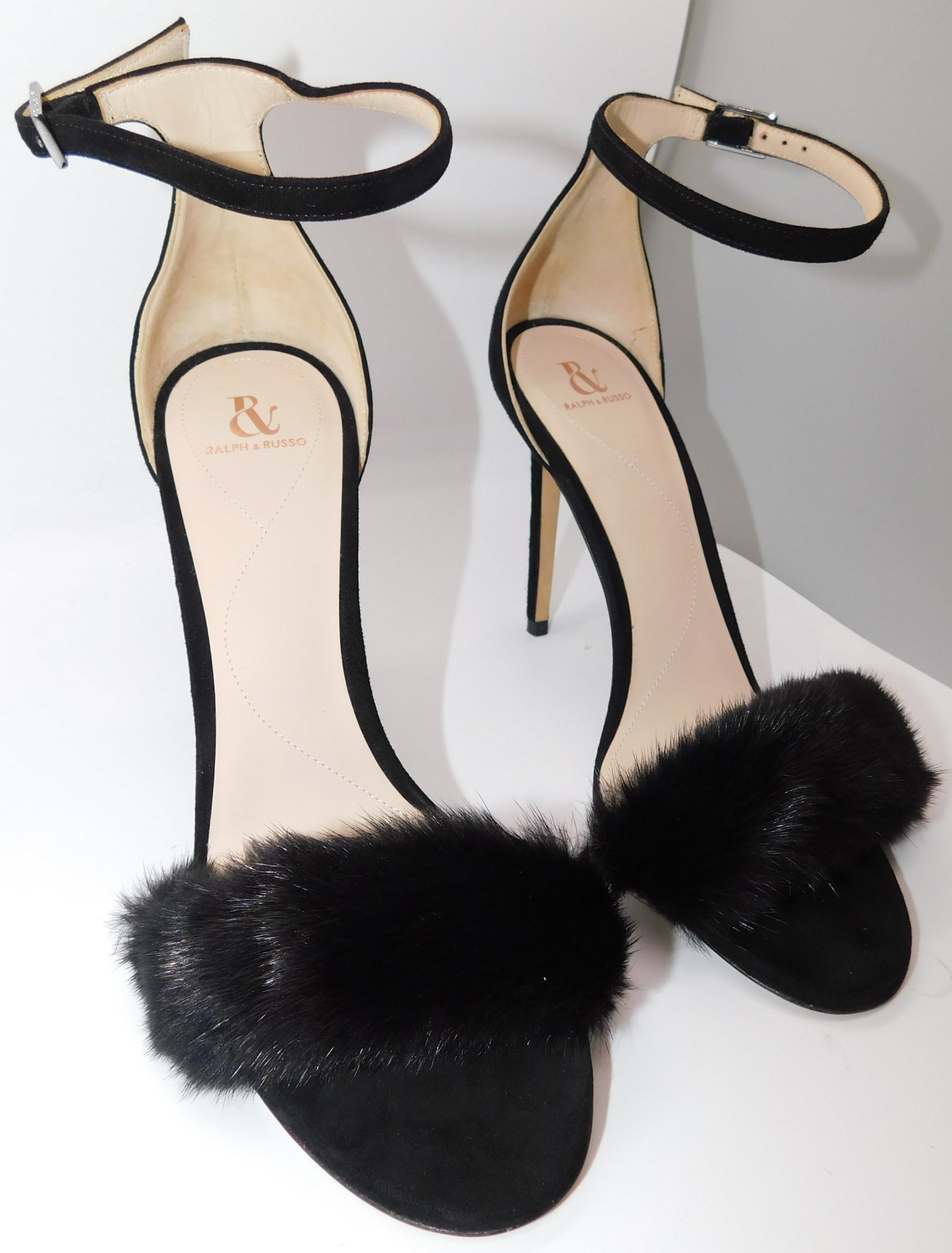 Pair of Ralph & Russo Mink Heel Sandals, Black/ Gunmetal, With Box & Dust Bags. EU Size 36.: Pair of Ralph & Russo Mink Heel Sandals, Black/ Gunmetal, With Box & Dust Bags. EU Size 36