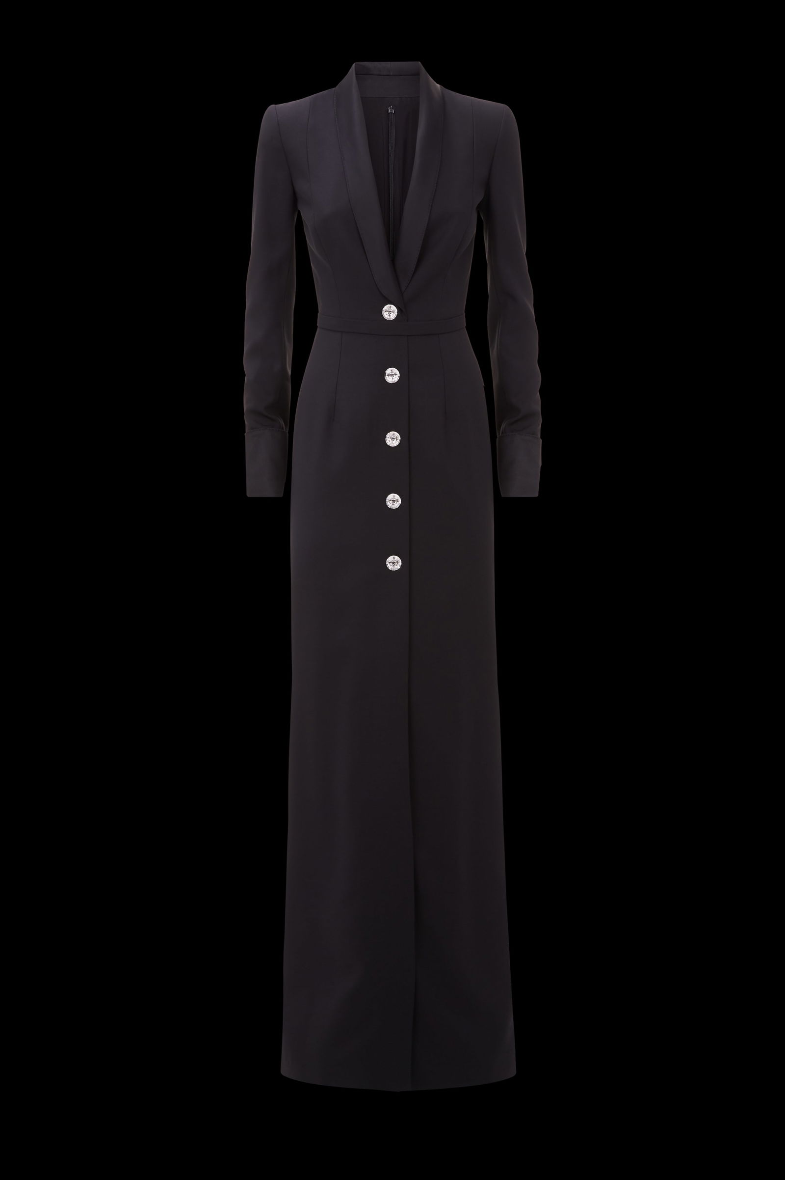 Ralph & Russo 19F11 D027 Long Tailored Long Dress with Crystal Buttons, Black, Size 46 (RRP £5, (1 of 5)