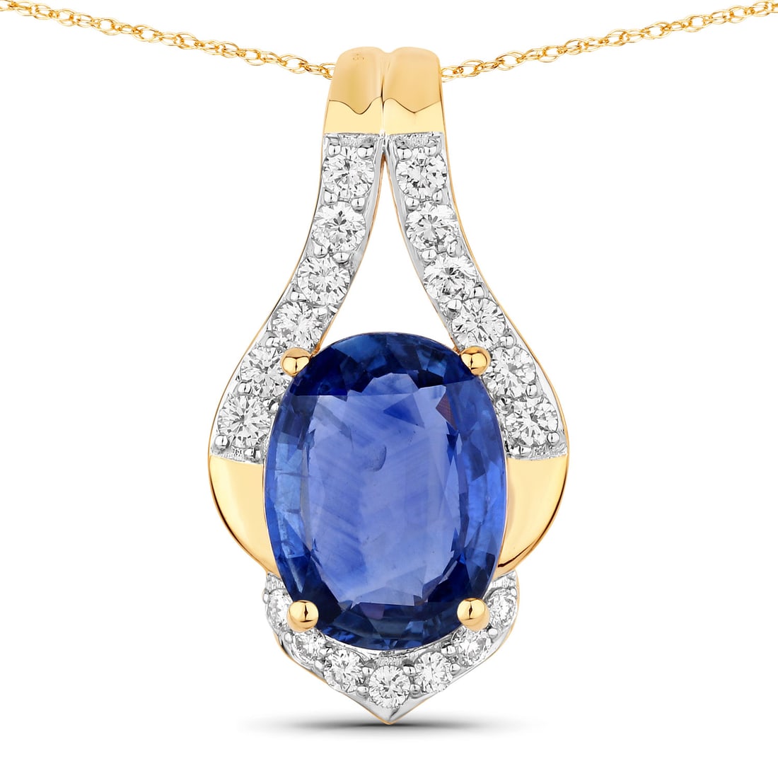4.13 ctw Ceylon Blue Sapphire Statement 18K Yellow Gold Pendant - Certified: A symphony of light and color, this piece embodies the pinnacle of luxury. This 4.13 ctw design features a magnificent 3.73 carat Oval Ceylon Blue Sapphire, renowned for its deep velvety hues. It is b