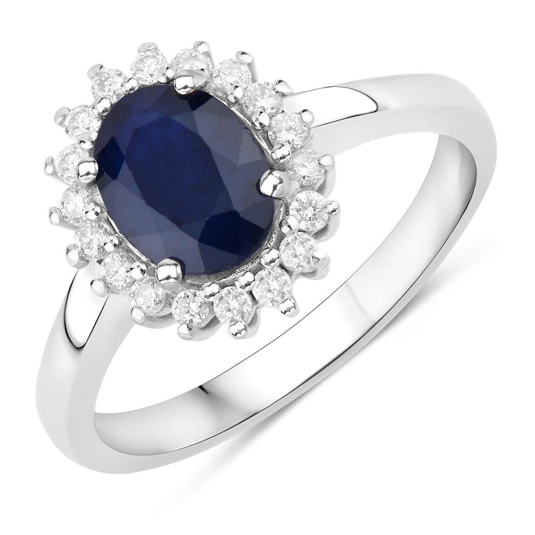 1.73 ctw Blue Sapphire Halo 14K White Gold Ring - Certified: Epitomizing grandeur, this selection stands as a beacon of refined taste. This 1.73 ctw design features 1.53 carats of Blue Sapphire with deep, velvety hues, complemented by 0.20 carats of brilliant W