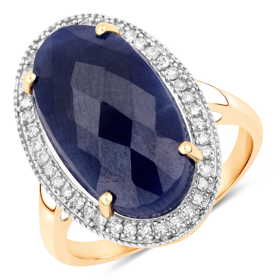 10.21 ctw Blue Sapphire Bold Ring 14K Yellow Gold Ring - Certified (1 of 1)