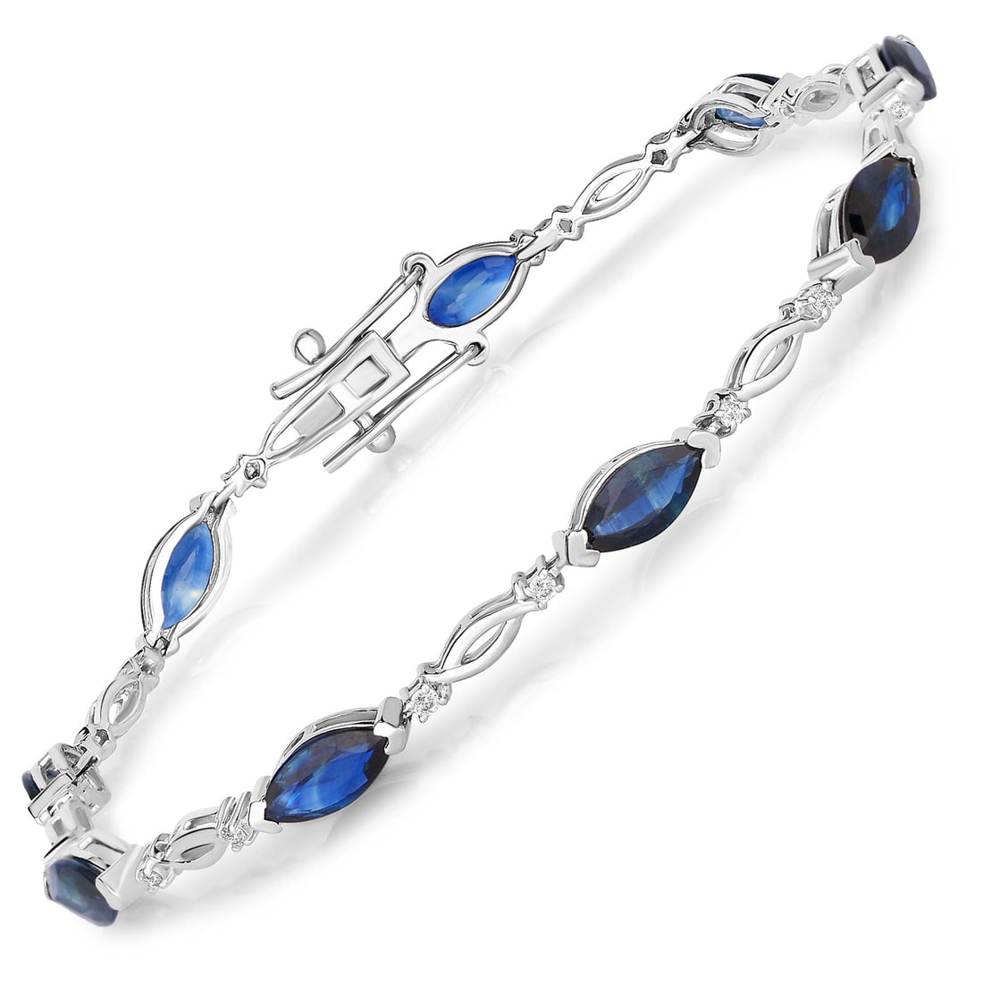 5.58 ctw Blue Sapphire Tennis Bracelet 14K White Gold - Certified (1 of 3)