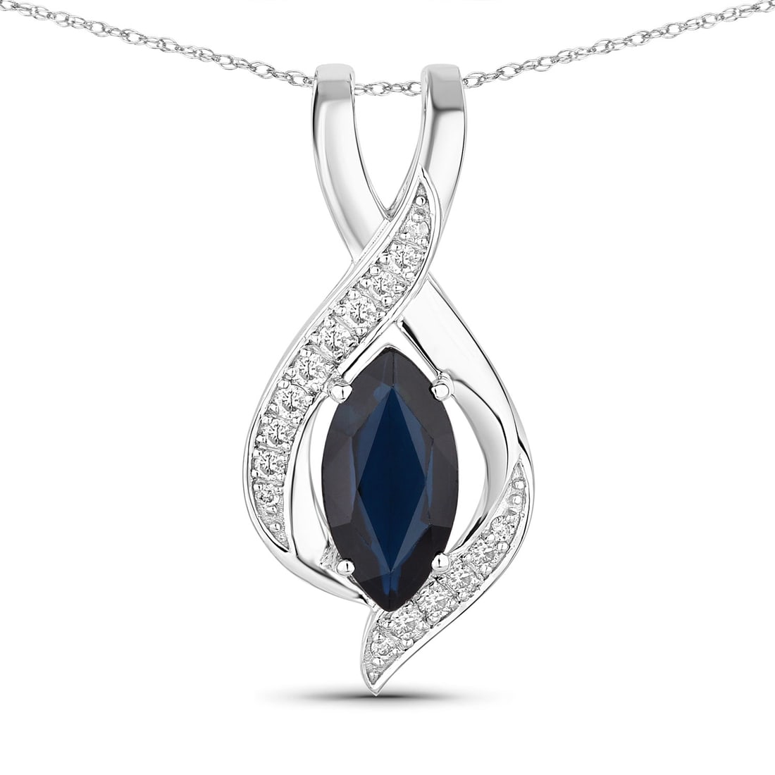 2.27 CTW Marquise Sapphire Modern 14K White Gold Pendant - Certified (1 of 3)
