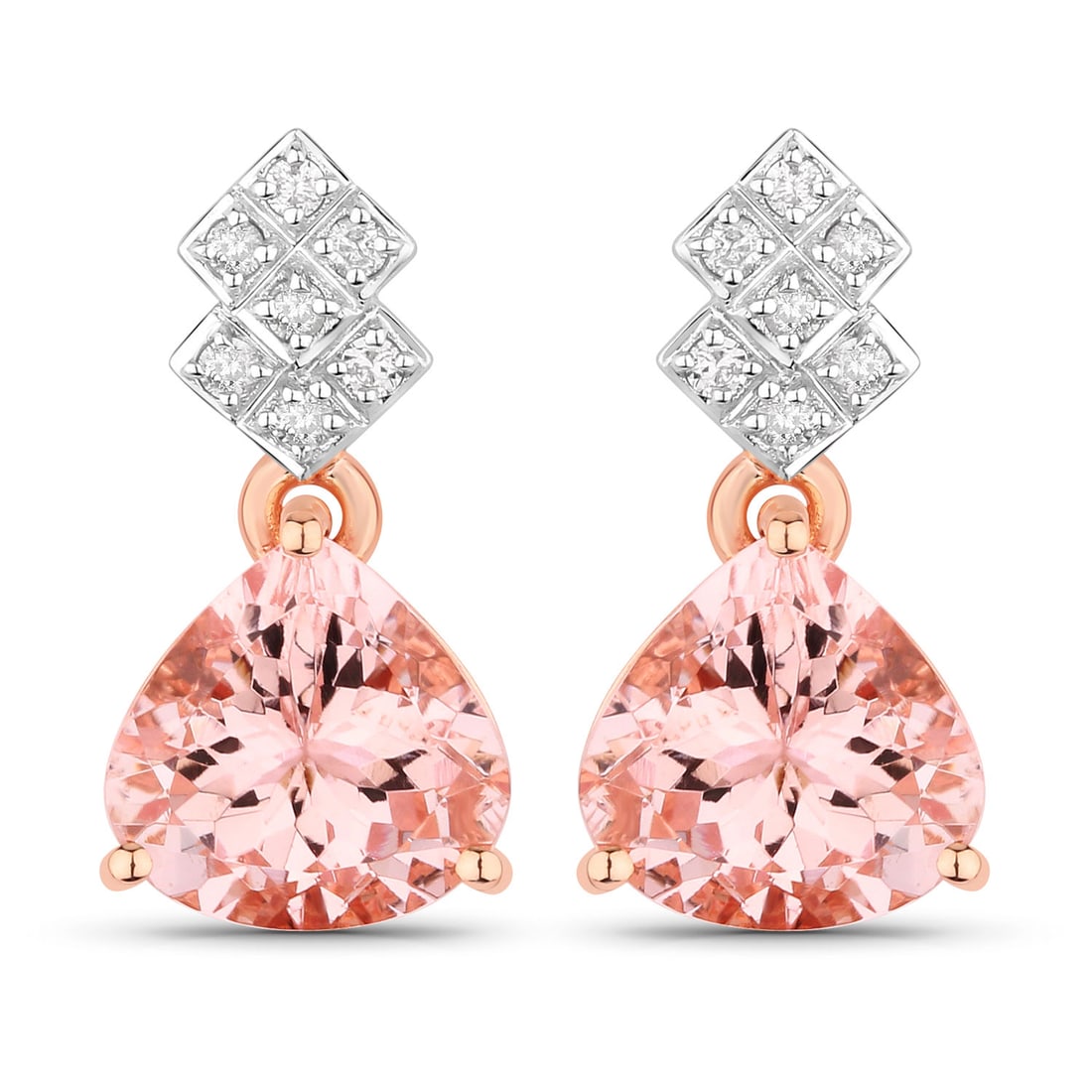 3.31 CTW Heart Morganite Modern 14K Rose Gold Earrings - Certified: A vision of luxury, this exquisite pair of earrings defines sophistication. Crafted with precision, the Prong setting is seamlessly integrated into 2.5 grams of 14K Rose Gold. This pair showcases a Mo