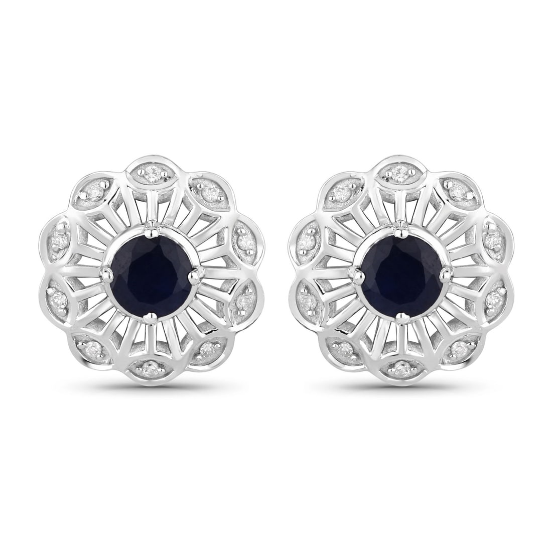 0.6 CTW Round Sapphire Art Deco 14K White Gold Earrings - Certified: Captured in a moment of brilliance, this exquisite pair of earrings speaks to the connoisseur. Showcasing the gems in a Prong arrangement, the structure consists of 5.738 grams of 14K White Gold. This