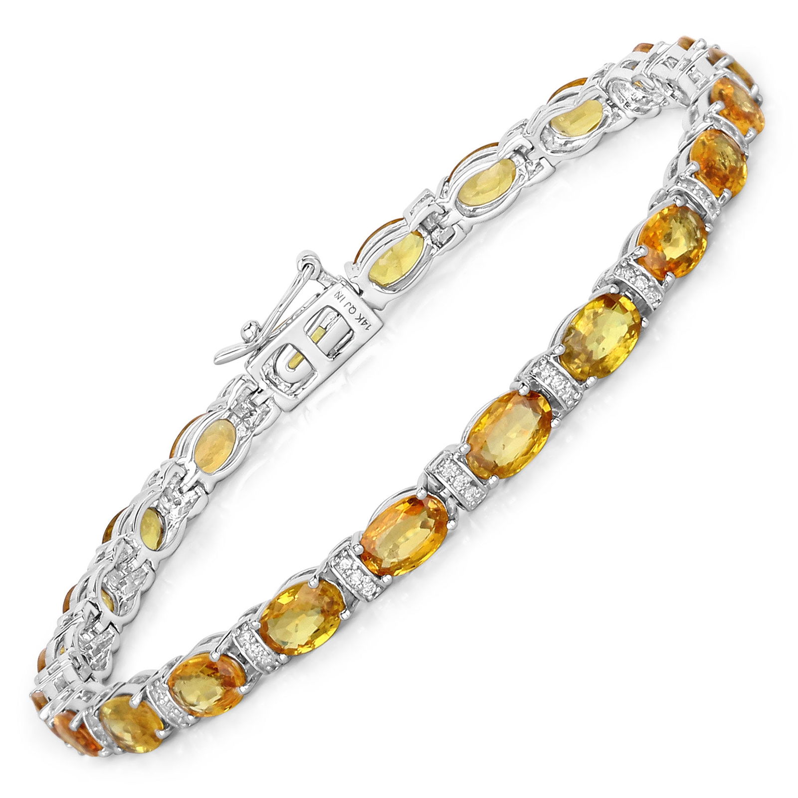 12.33 CTW Oval Sapphire Orange Modern Classic 14K White Gold Bracelet - Certified (1 of 4)