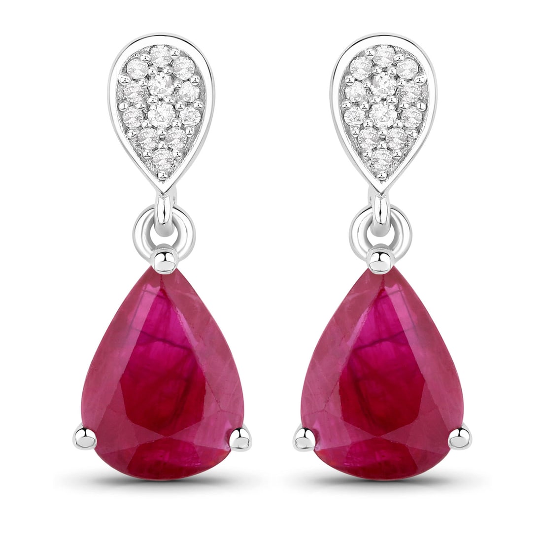 2.46 CTW Pear Ruby Modern 14K White Gold Earrings - Certified (1 of 3)