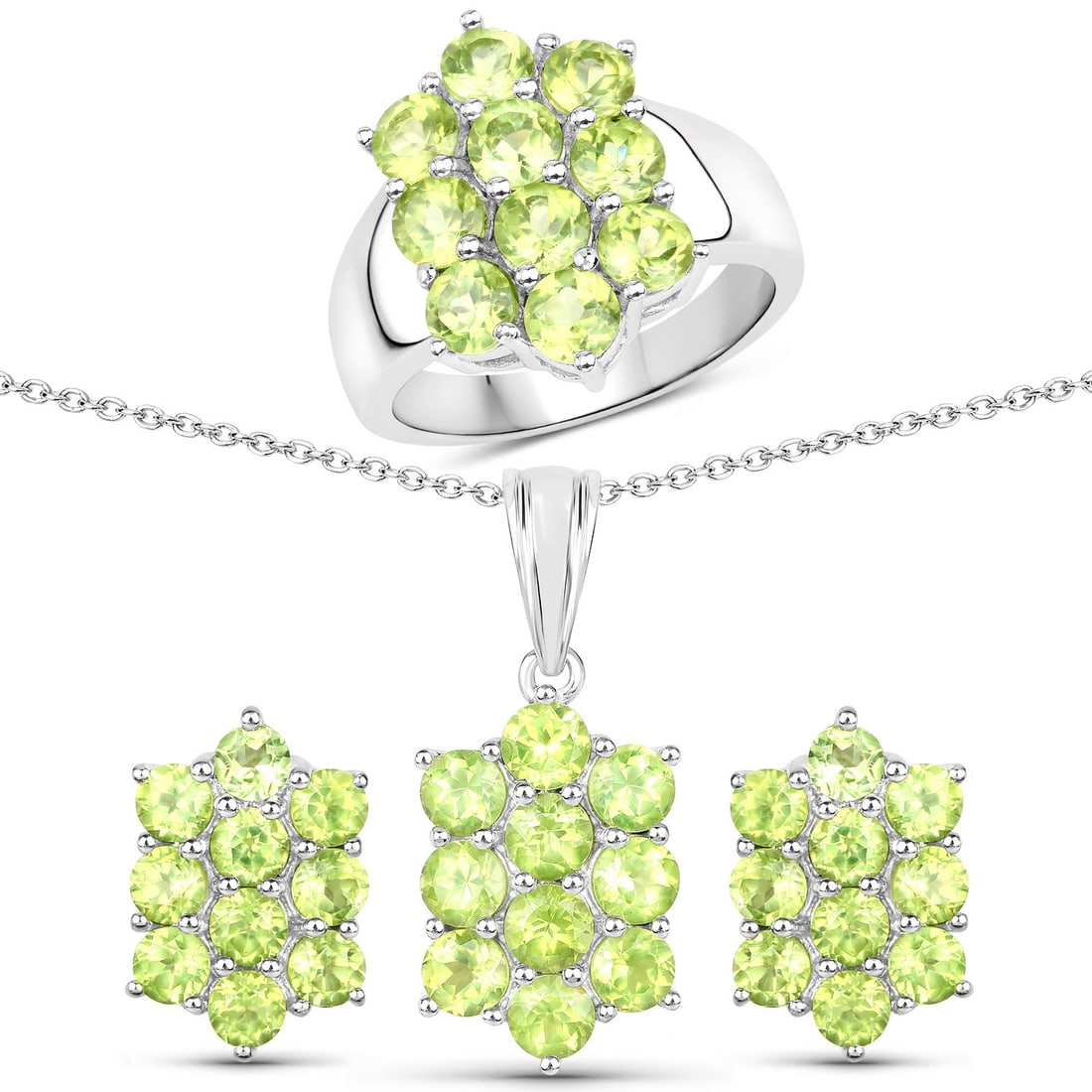6.8 CTW Round Peridot Modern .925 Sterling Silver Jewelry Set - Certified (1 of 4)