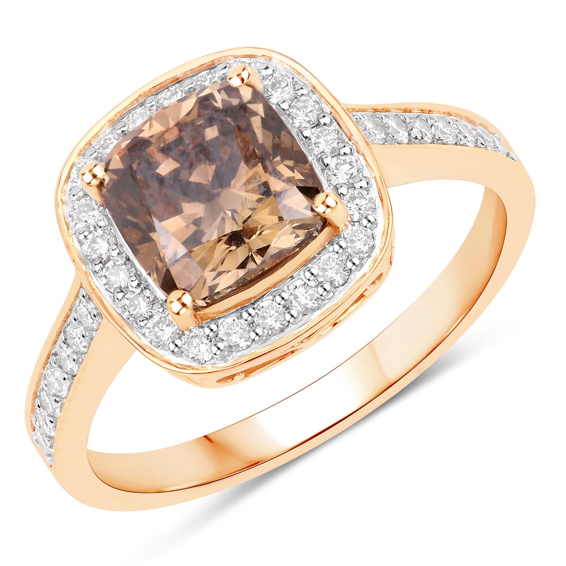2.55 CTW Cushion Brown Diamond Modern 18K Yellow Gold Ring - Certified (1 of 4)