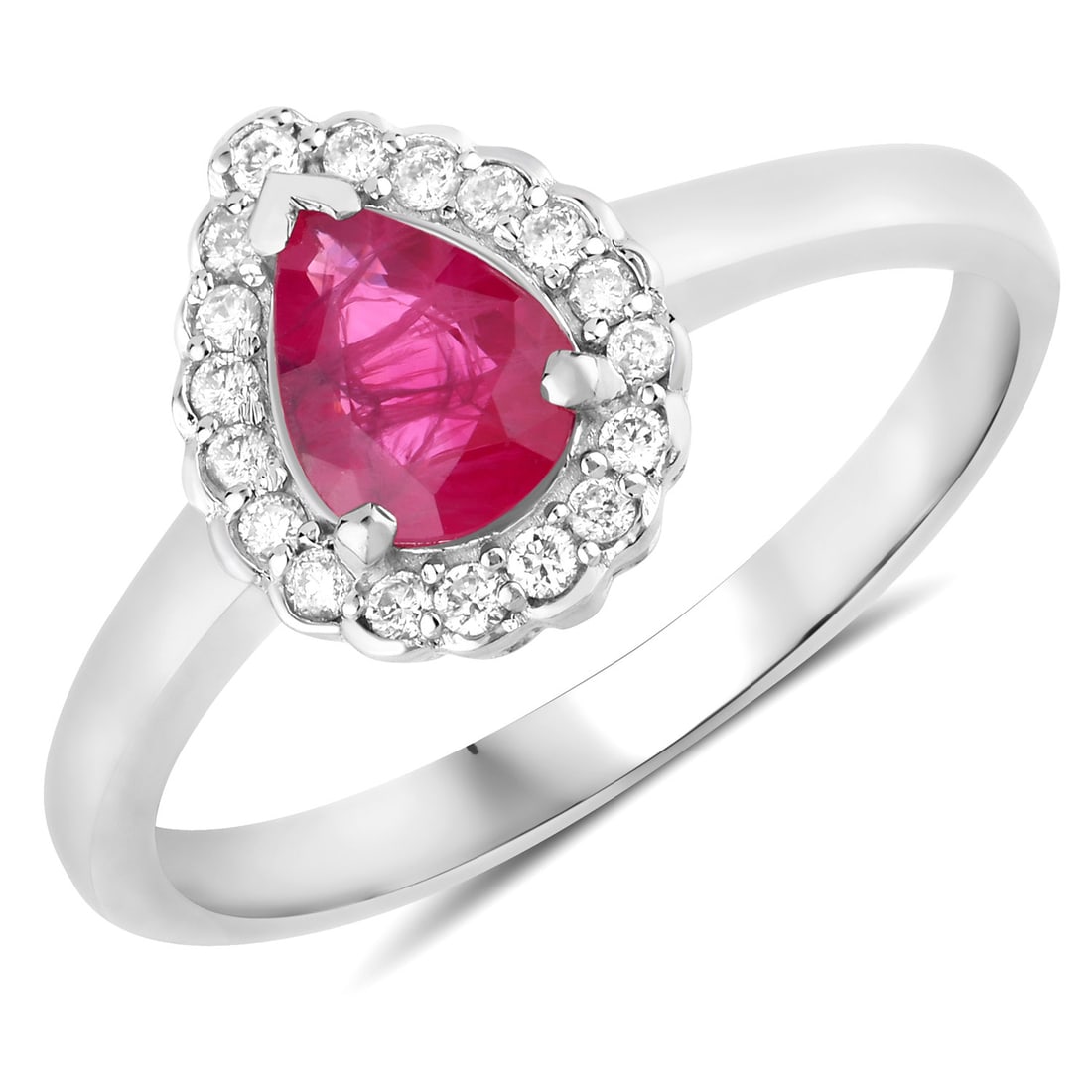 0.94 CTW Pear Ruby Modern 14K White Gold Ring - Certified (1 of 4)