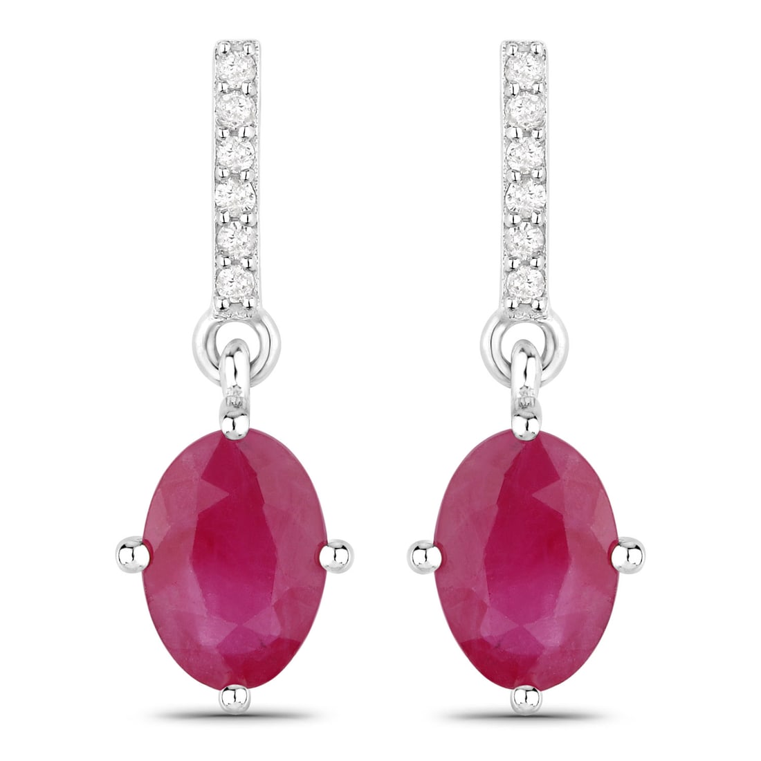 1.75 CTW Oval Ruby Modern 10K White Gold Earrings - Certified (1 of 4)