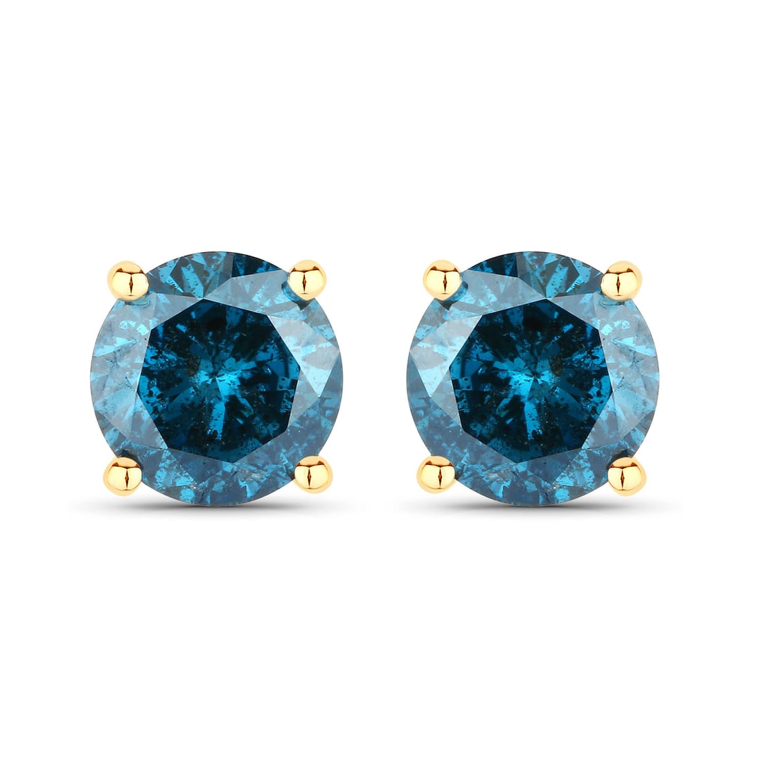 0.81 CTW Round Blue Diamond Modern 14K Yellow Gold Earrings - Certified (1 of 4)
