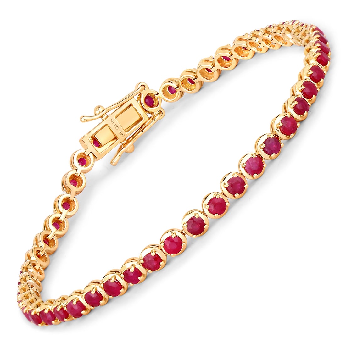 3.13 CTW Round Mozambique Ruby Timeless Modern 14K Yellow Gold Bracelet - Certified (1 of 4)
