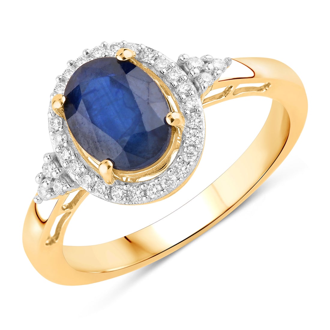 1.7 CTW Oval Sapphire Modern 14K Yellow Gold Ring - Certified: Captured in a moment of brilliance, this design speaks to the connoisseur. The gemstones are nestled within a Prong framework, supported by a substantial 2.73 gram 14K Yellow Gold body. Main Stone: 1
