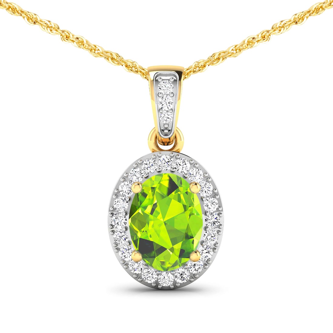 1.23 ctw Peridot Halo 14K Yellow Gold Pendant - Certified (1 of 3)