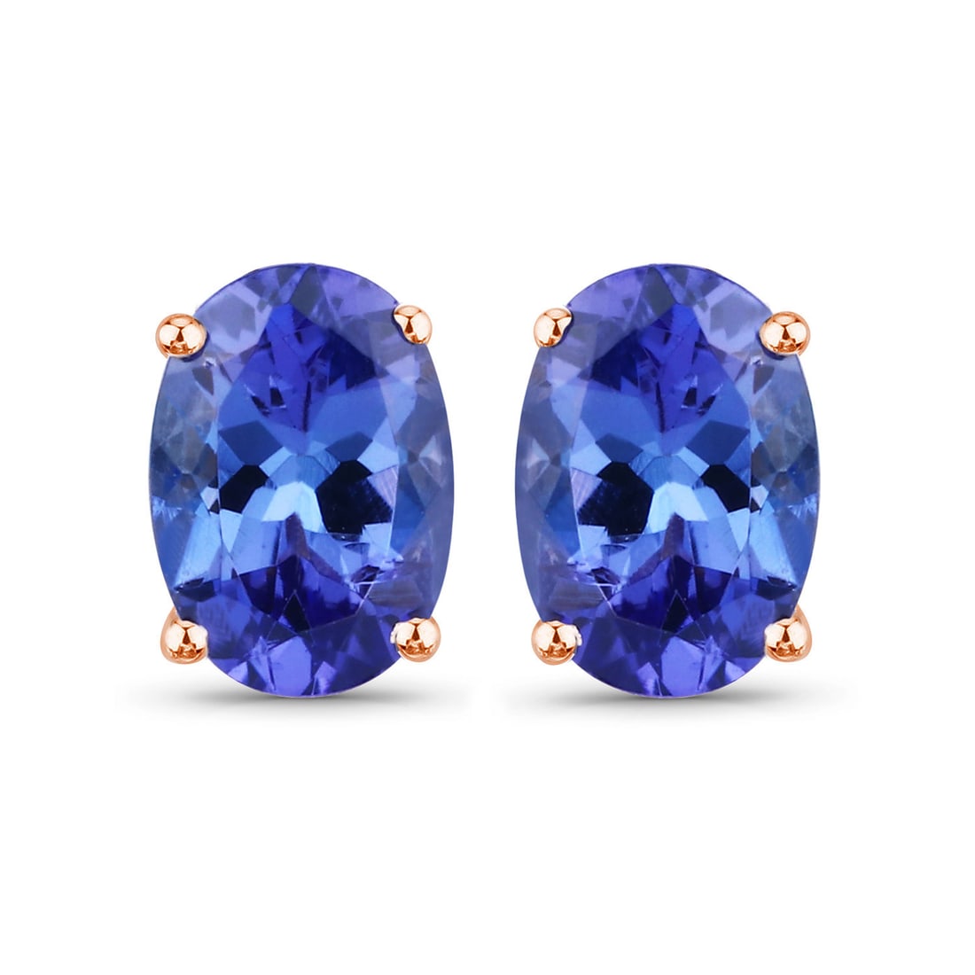 1.20 ctw Tanzanite Studs 14K Rose Gold Earrings - Certified: A symphony of light and color, this piece embodies the pinnacle of luxury. Showcasing a magnificent pair of Tanzanite with stunning violet hues, weighing a combined 1.20 carats. Expertly mounted in a