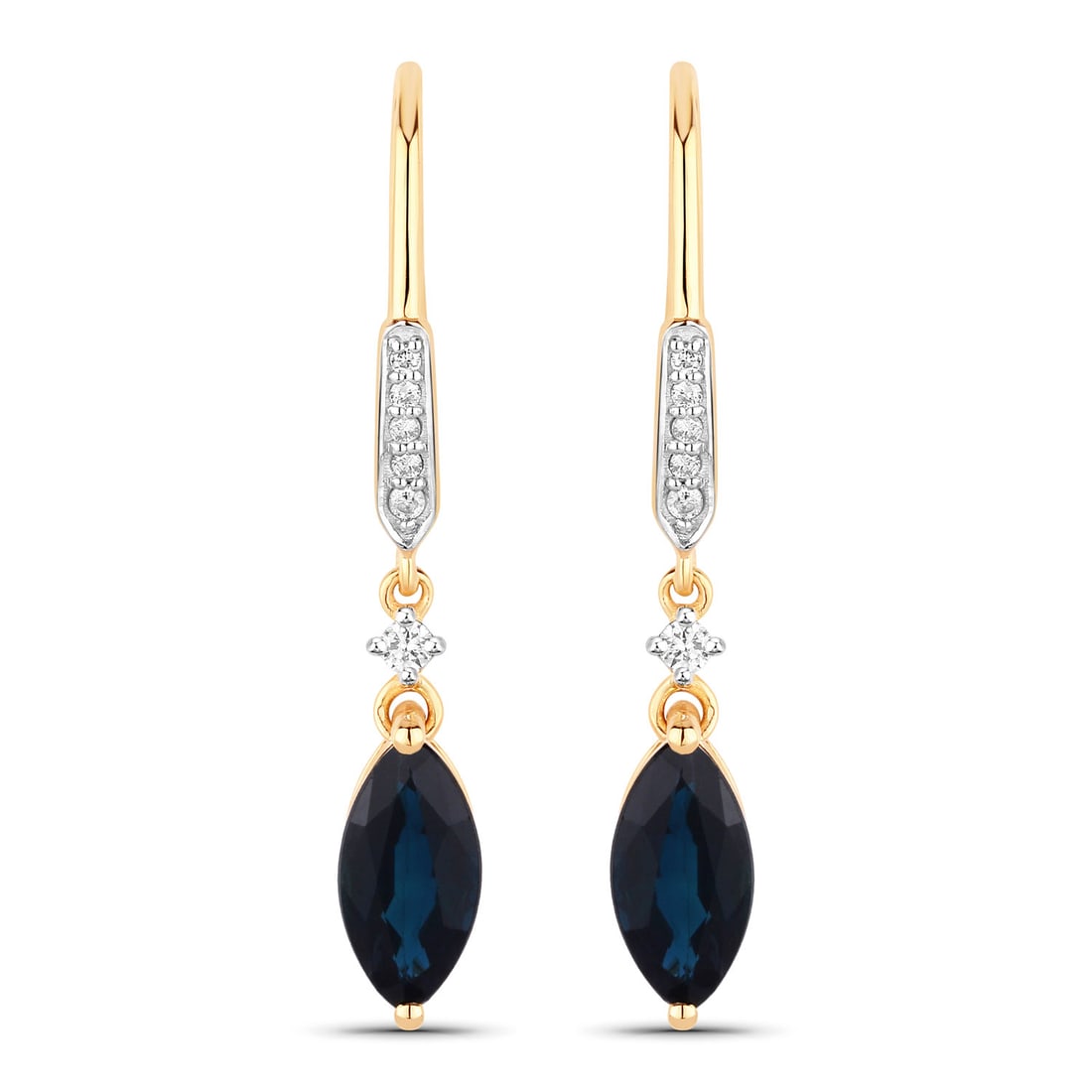 2.73 ctw Blue Sapphire Dangle 14K Yellow Gold Earrings - Certified (1 of 3)