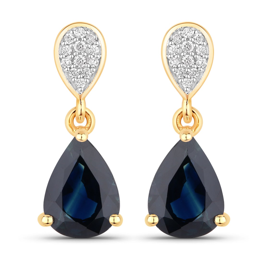 2.76 ctw Blue Sapphire Teardrop 14K Yellow Gold Earrings - Certified (1 of 3)