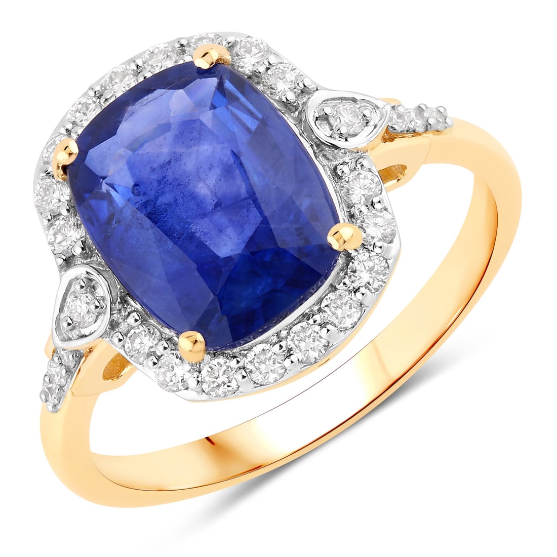 4.03 ctw Blue Sapphire Halo 18K Yellow Gold Ring - Certified (1 of 1)