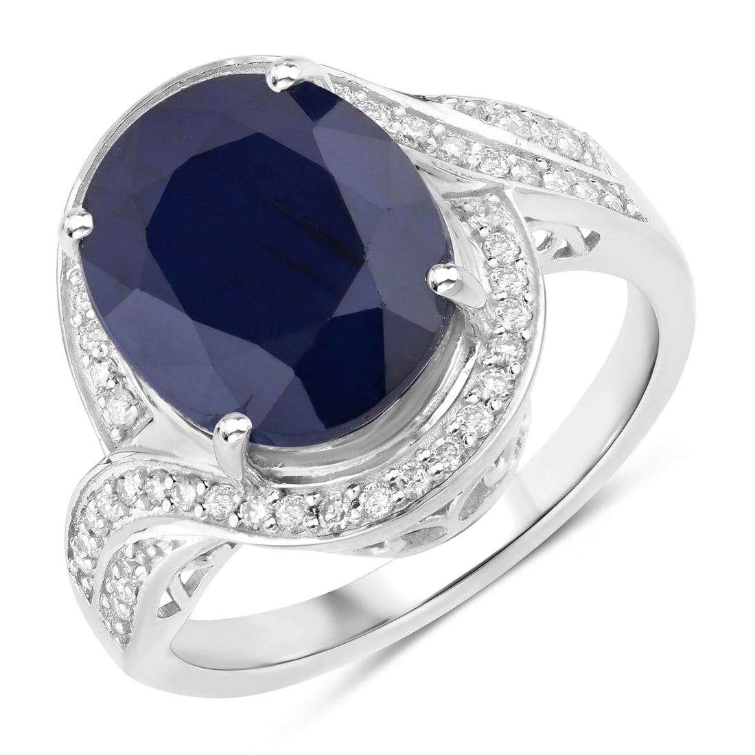 6.52 ctw Blue Sapphire Crossover Ring 14K White Gold Ring - Certified (1 of 4)