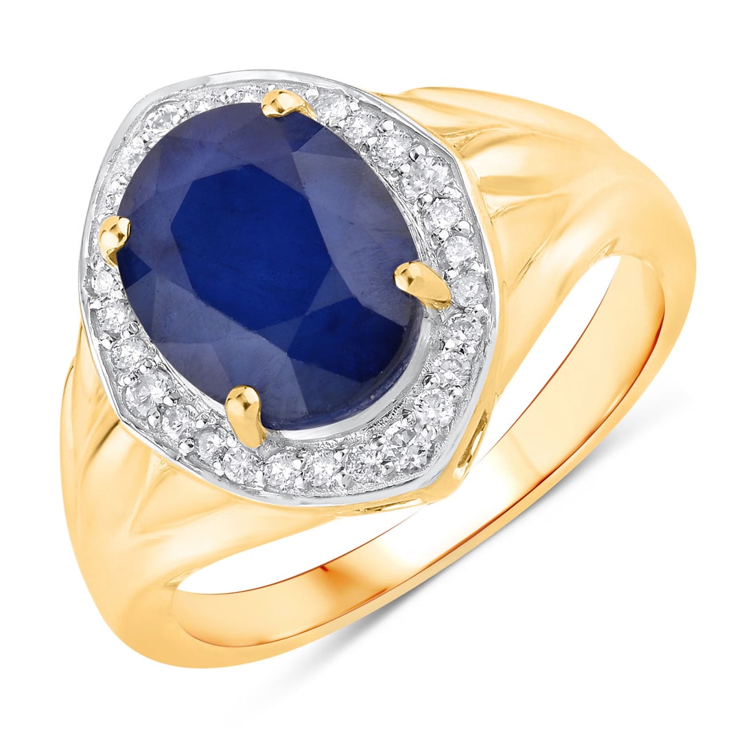 3.32 ctw Blue Sapphire Halo 14K Yellow Gold Ring - Certified (1 of 4)
