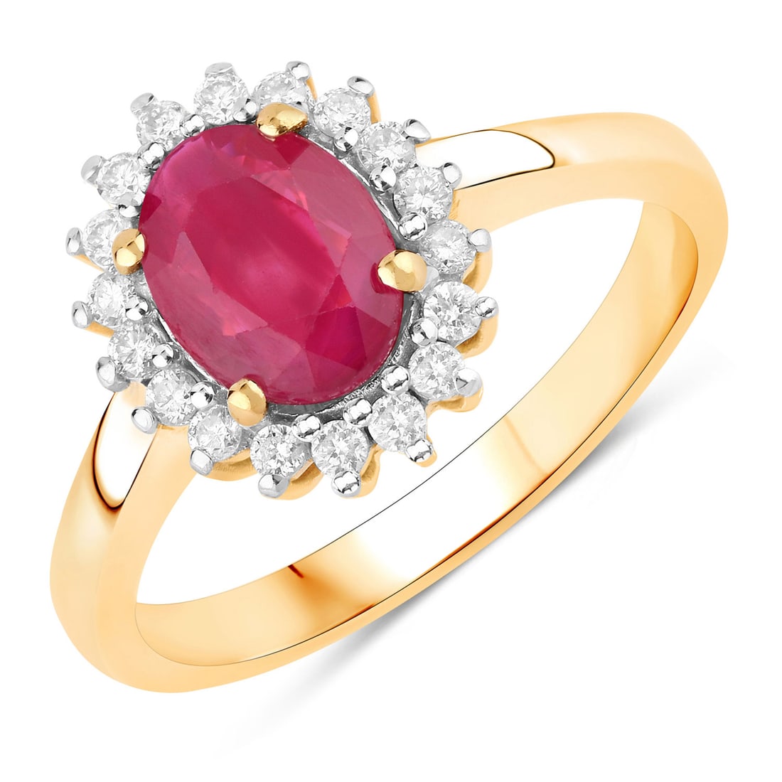 1.64 ctw Ruby Halo 14K Yellow Gold Ring - Certified (1 of 4)