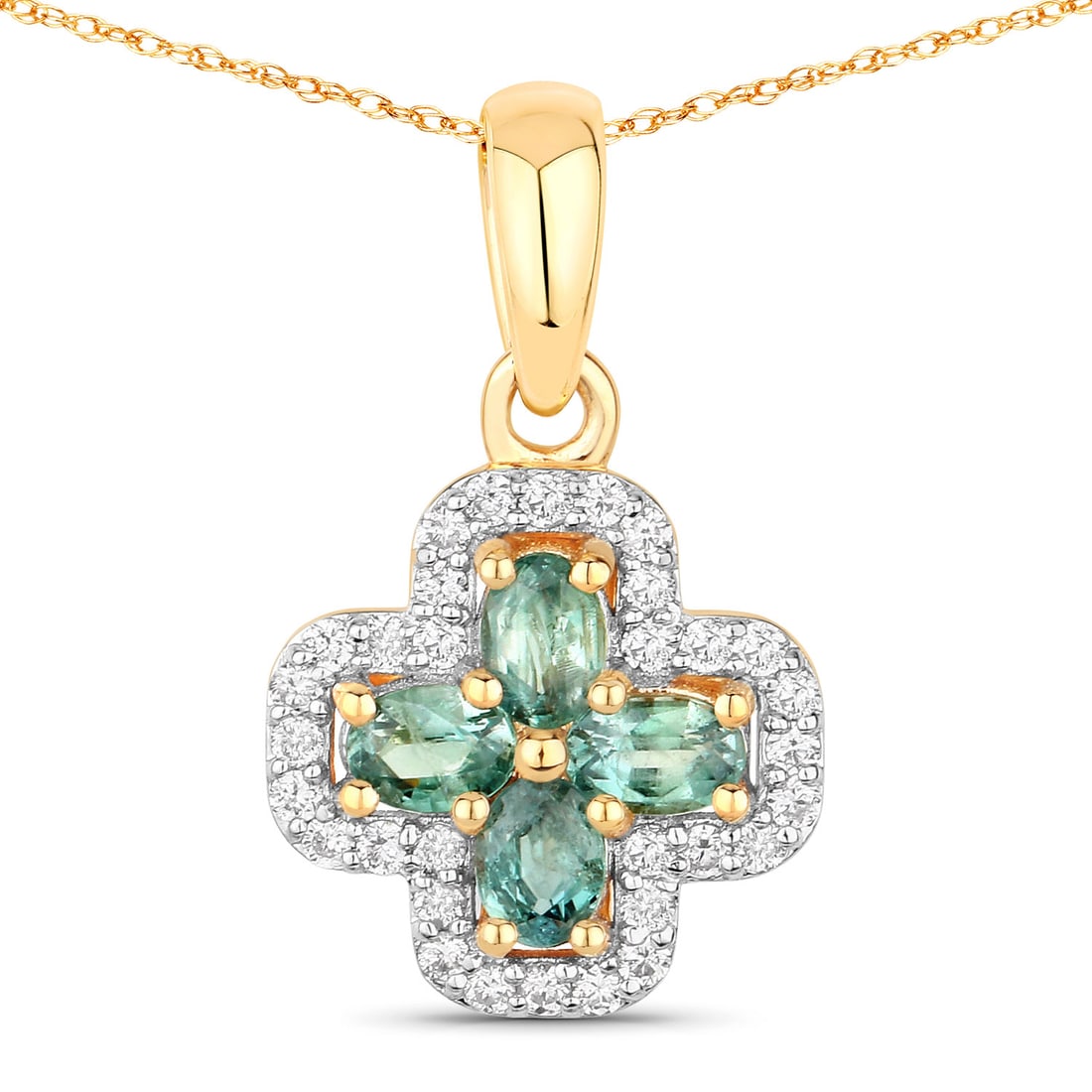 0.67 ctw Alexandrite Floral 18K Yellow Gold Pendant - Certified: A symphony of light and color, this piece embodies the pinnacle of luxury. This 0.67 ctw design features 0.52 carats of rare color-change Alexandrite, beautifully complemented by 0.15 carats of sparkl