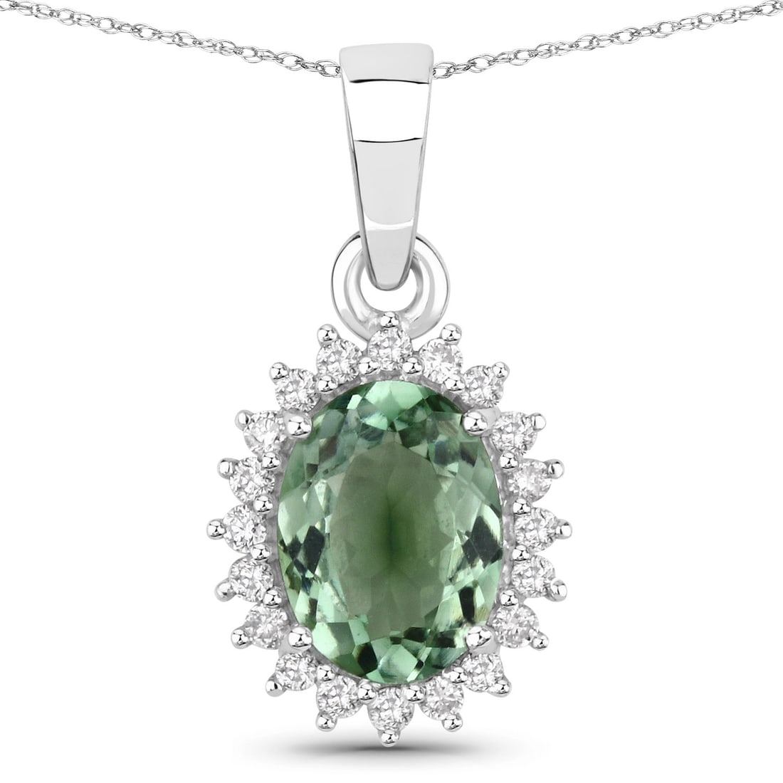 1.39 ctw Green Tourmaline Halo 14K White Gold Pendant - Certified (1 of 4)