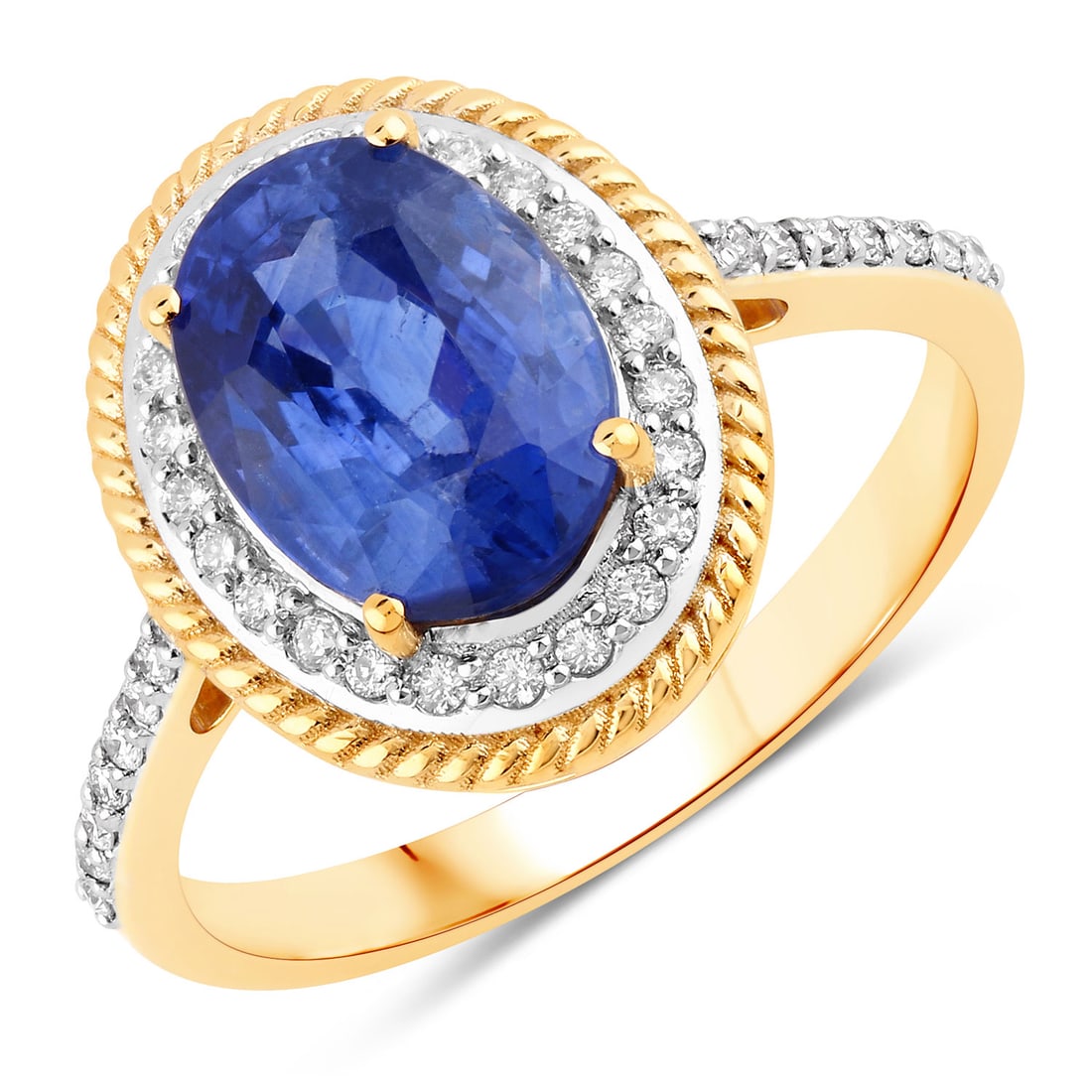 3.61 ctw Blue Sapphire Halo 18K Yellow Gold Ring - Certified (1 of 1)