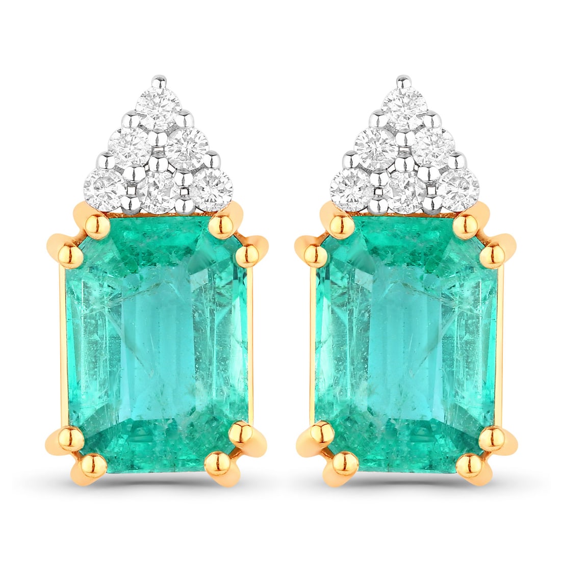 2.87 ctw Ethiopian Emerald Stud 14K Yellow Gold Earrings - Certified: Epitomizing grandeur, this selection stands as a beacon of refined taste. This pair features a combined 2.75 carats of stunning Octagon Ethiopian Emeralds, complemented by 0.12 carats of sparkling whi