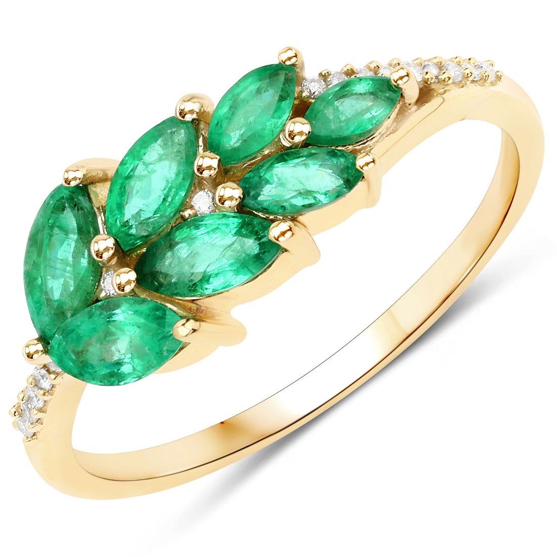 0.68 ctw Emerald Cluster 14K Yellow Gold Ring - Certified (1 of 4)