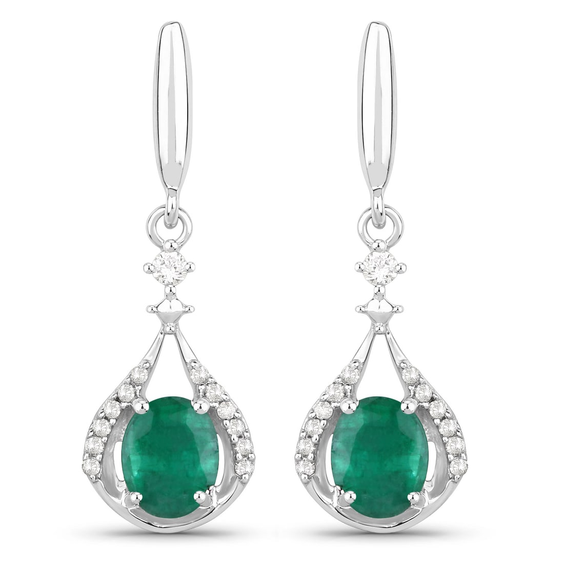 0.70 ctw Zambian Emerald Dangle 14K White Gold Earrings - Certified (1 of 4)