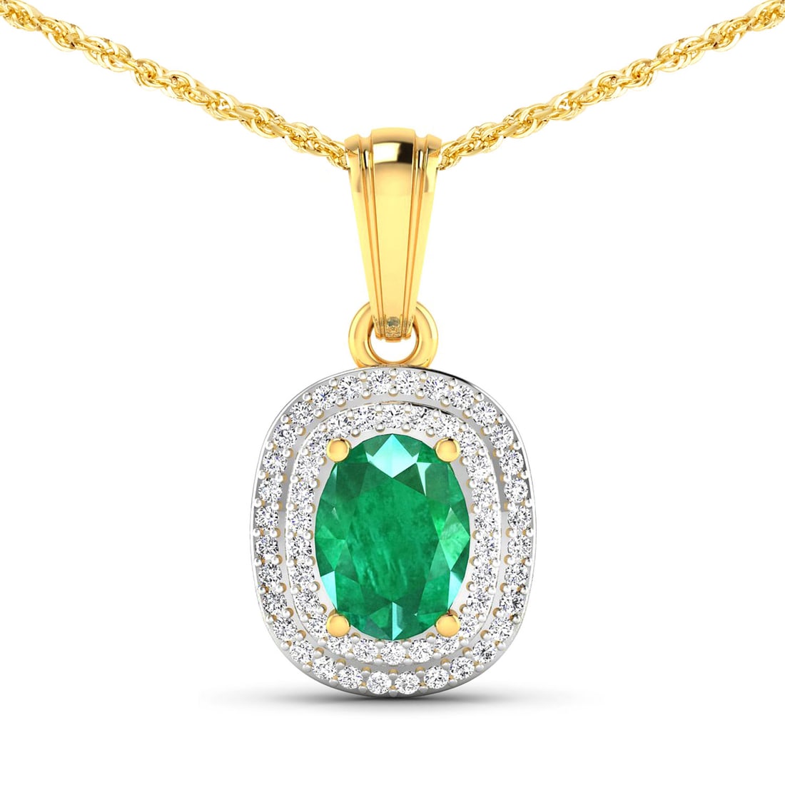 1.50 ctw Zambian Emerald and Diamond 14K Yellow Gold Pendant - Certified (1 of 3)
