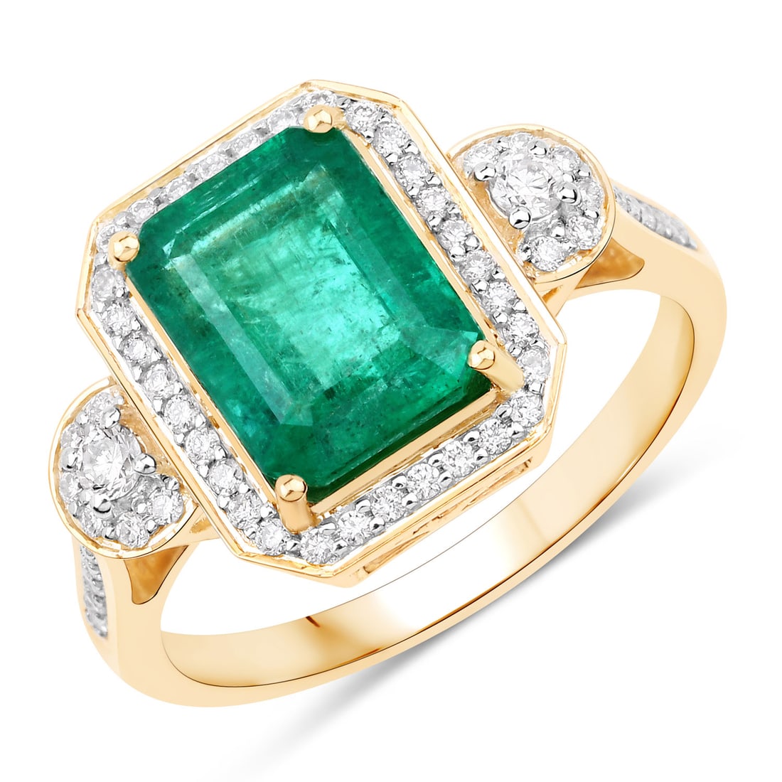 2.87 ctw Zambian Emerald Statement 14K Yellow Gold Ring - Certified (1 of 4)