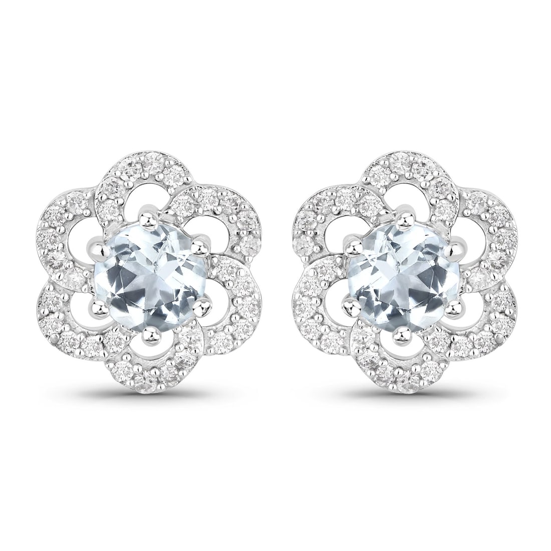 0.61 ctw Aquamarine Floral 14K White Gold Earrings - Certified (1 of 1)