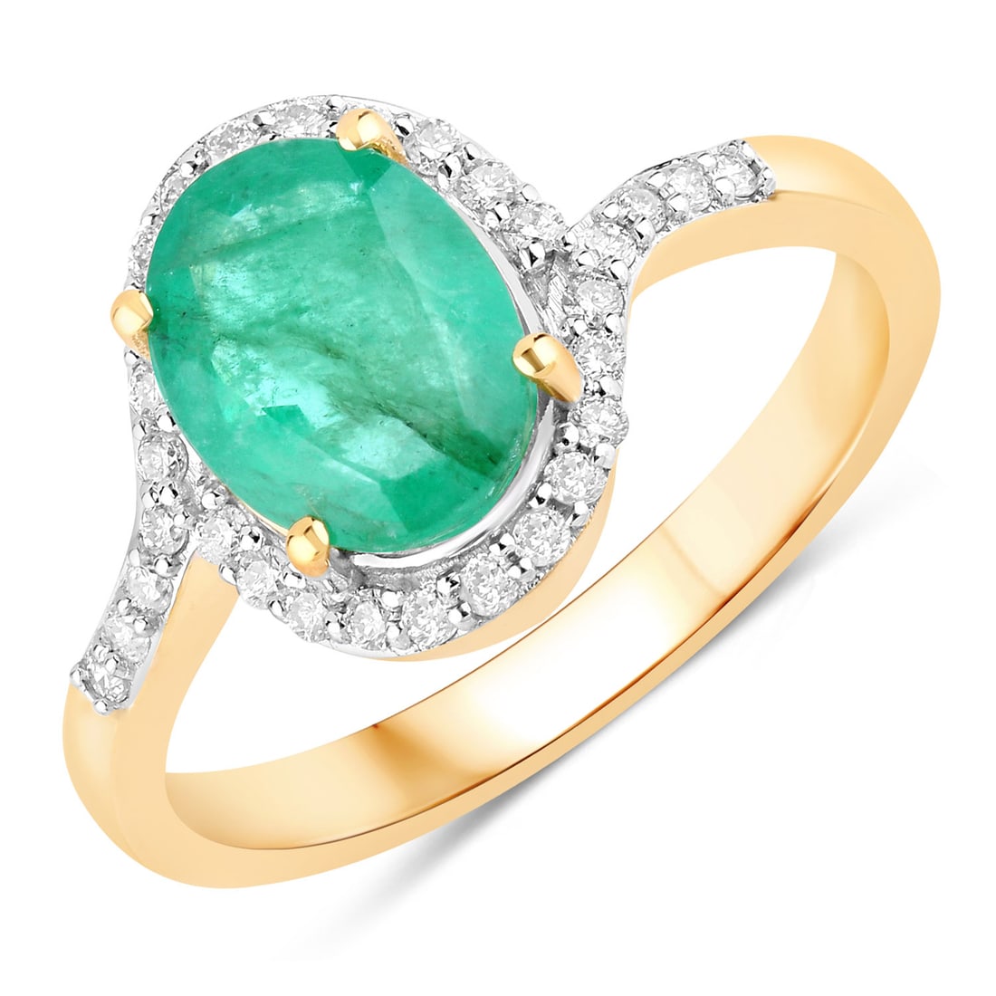 1.92 ctw Zambian Emerald Bypass 14K Yellow Gold Ring - Certified: A symphony of light and color, this piece embodies the pinnacle of luxury. This 1.92 ctw design features 1.68 carats of Zambian Emerald with a vibrant green hue, enhanced by 0.24 carats of brilliant a