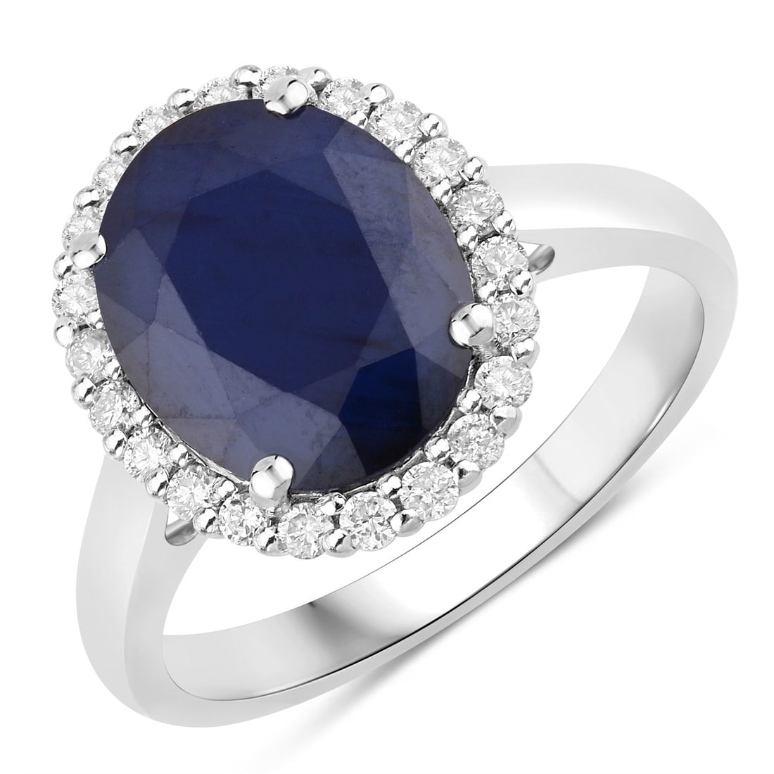 4.63 ctw Blue Sapphire Halo 14K White Gold Ring - Certified: Epitomizing grandeur, this selection stands as a beacon of refined taste. This 4.63 ctw design features a magnificent 4.32 carat deep blue Oval Sapphire, encircled by 0.31 carats of dazzling brilliant