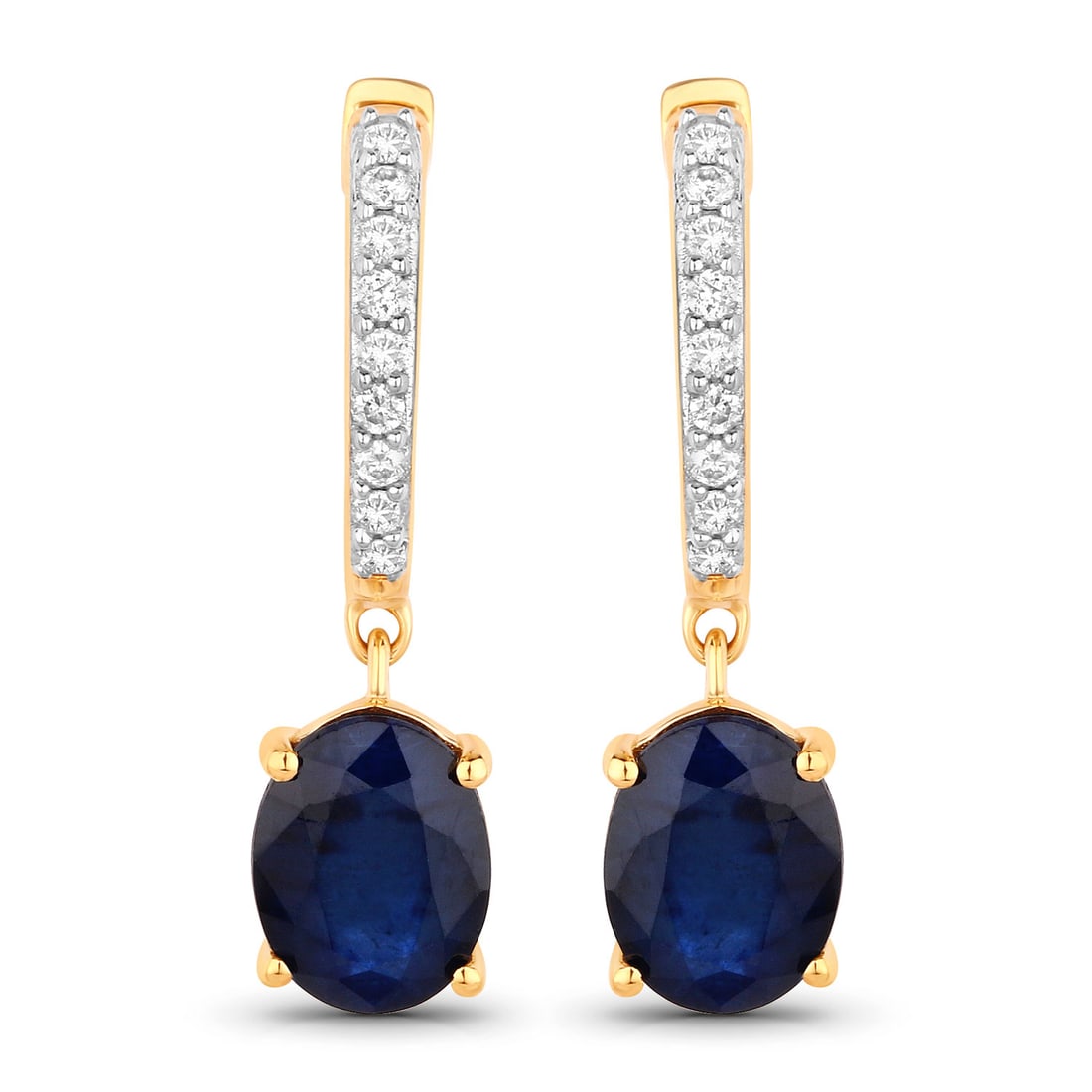 3.24 ctw Blue Sapphire Dangle 14K Yellow Gold Earrings - Certified (1 of 3)
