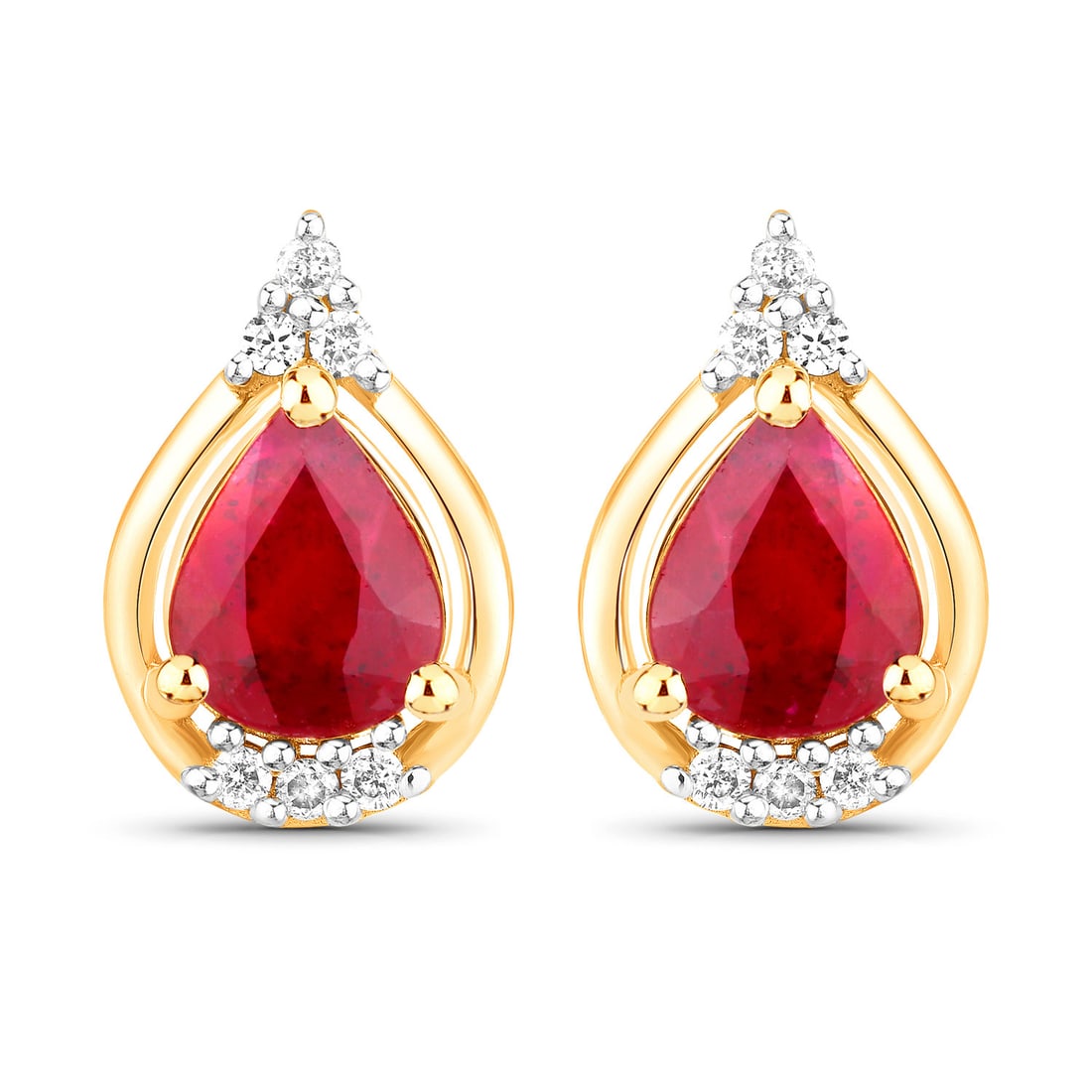 1.36 ctw Ruby Studs 14K Yellow Gold Earrings - Certified: A testament to superior craftsmanship, this work of art is unparalleled. This pair features a combined 1.28 carats of vibrant Ruby, elegantly accented by 0.08 carats of sparkling white diamonds. Exper