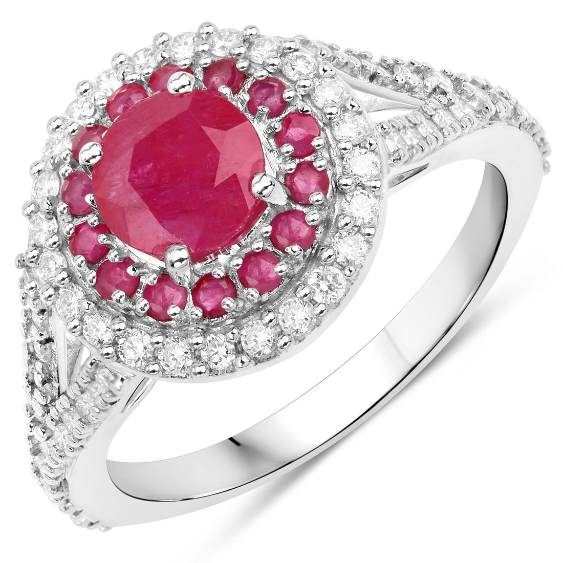 1.95 ctw Ruby Halo 14K White Gold Ring - Certified (1 of 1)